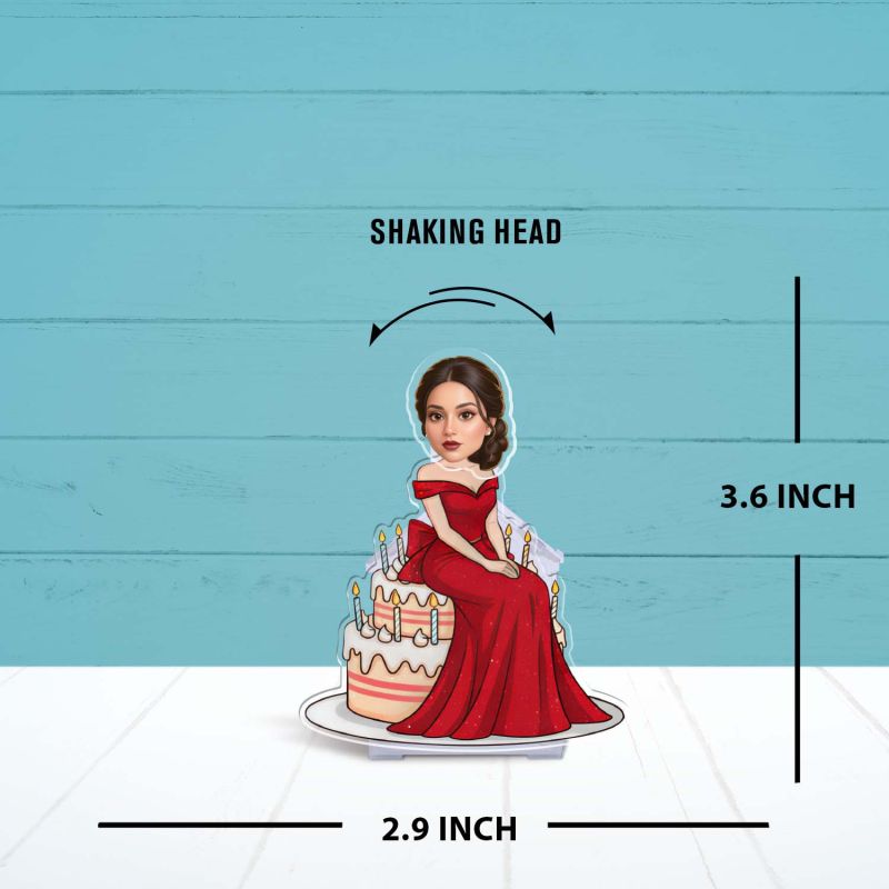 Personalized Bobble Head Birthday Caricature for Girls Solar Powered Shaking Head Custom with Face Photo Cutout Birthday Gift for Bestie, Friends, Sister